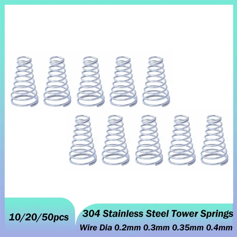 Wire Diameter 0.2mm 0.3mm 0.35mm 0.4mm 304 Stainless Steel Tower Springs Conical Cone Compression Spring Pressure Spring Taper