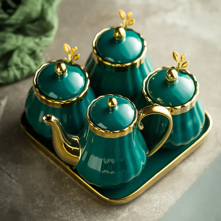 Green Seasoning Jar Ceramic Spice Bottle Nordic Box Set Home Oiler Salt Shaker Sugar Bowl Kitchen Supplies Jars
