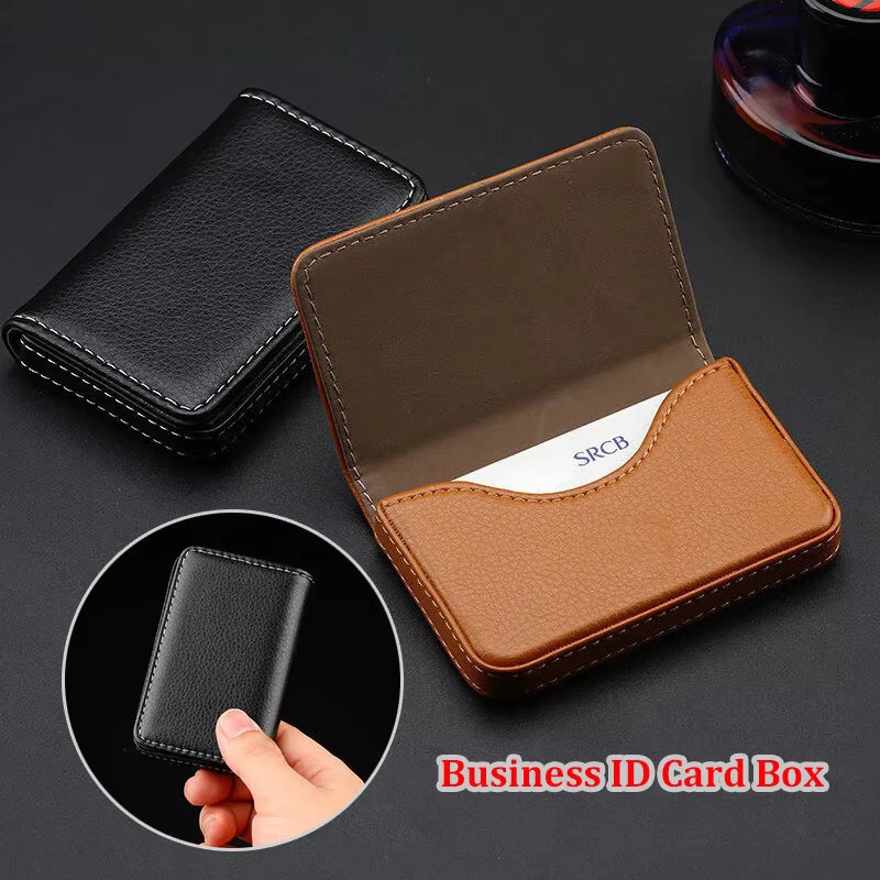 Formal Business Card Case ID Pouch PU Leather Card Box Man Credit Card Holder Black Brown Coffee Magnet Hasp Name Tag Card Bag