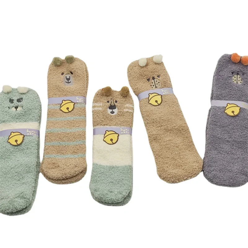 5pairs  Autumn and Winter New Stereo Cartoon Christmas Warm Cute Coral Fleece Women's Gift Box Socks