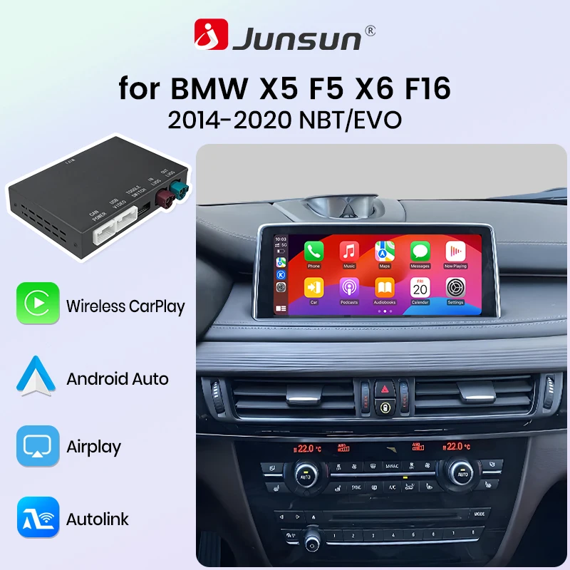 Junsun Wireless CarPlay Android Auto Interface Modul für BMW X5 F15 F85 X6 F16 F86 2014-2019 Bluetooth Mirror Link AirPlay