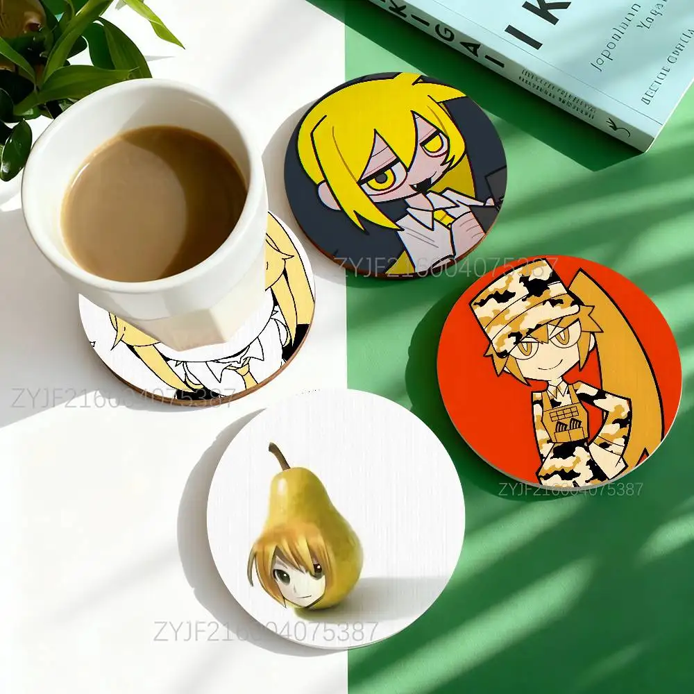 

A-Akita N-Neru Virtual Singer Round Wooden Coaster Heat Resistant Non-slip Drink Cafe Decoration 2D Flat Color Print Coaster Set