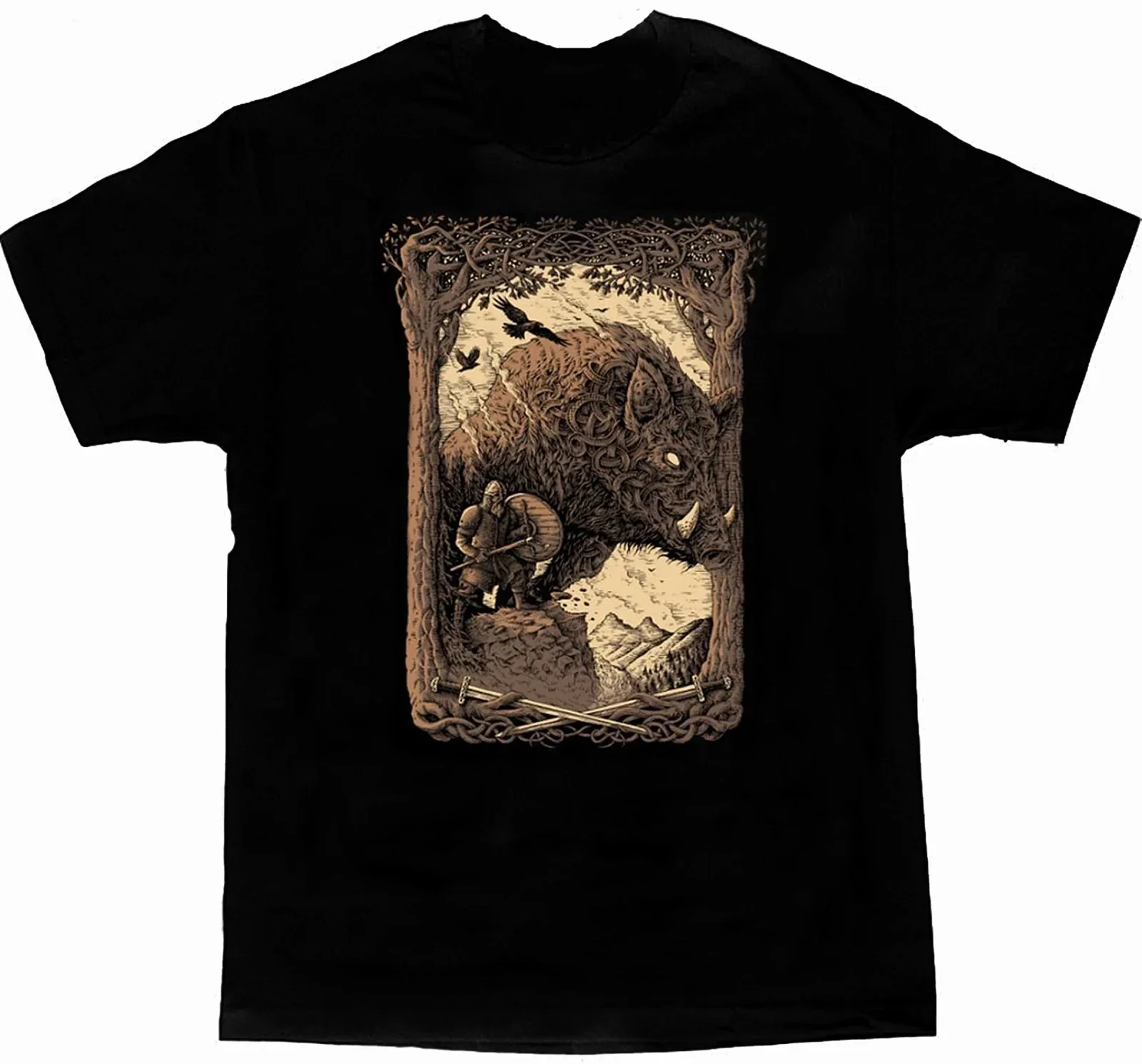 Wild Boar Spirit. Vintage Nordic Warrior Printed T-Shirt 100% Cotton O-Neck Summer Short Sleeve Casual Mens T-shirt Size S-3XL