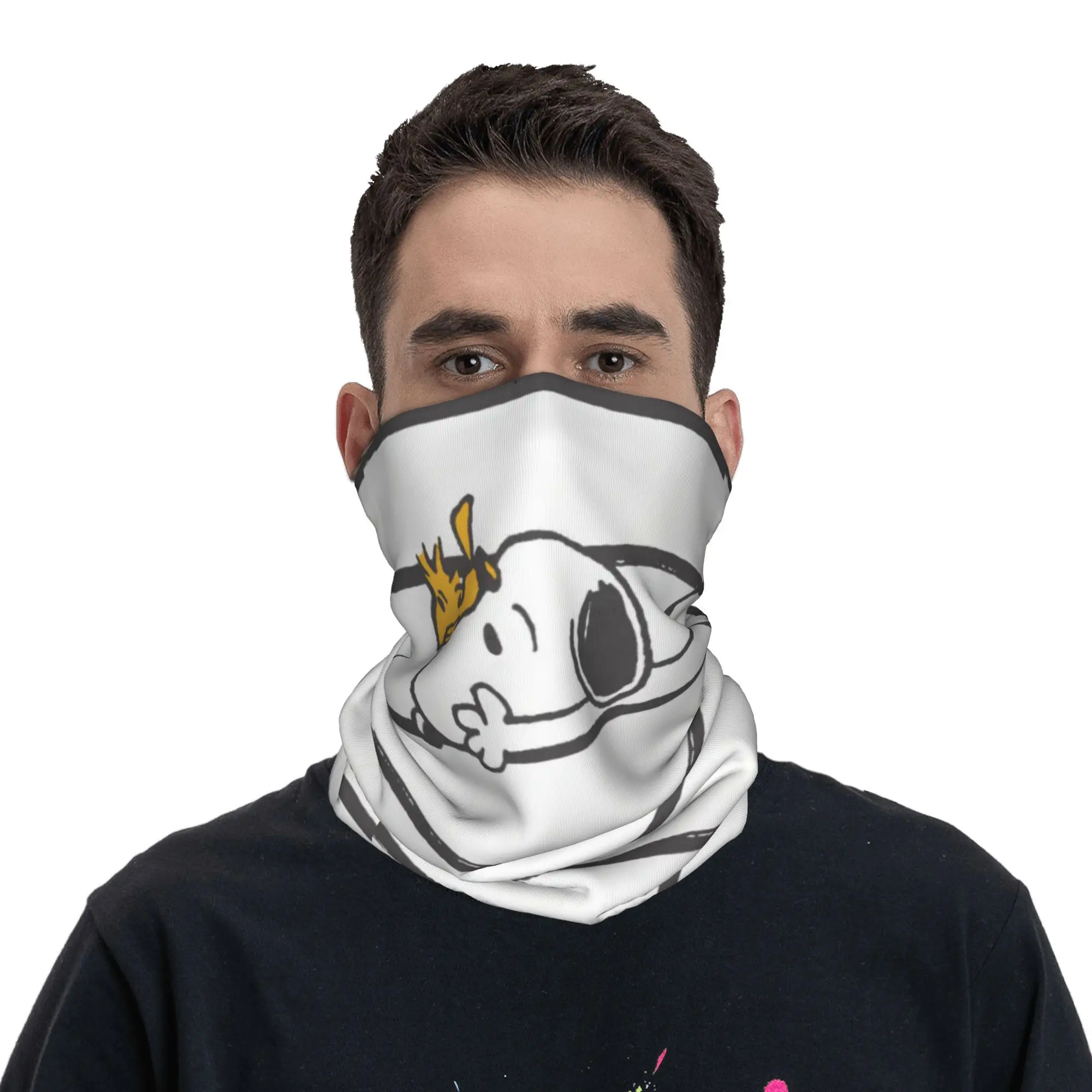 S-Snoopys & Woodstock Smile Giggle Laugh Bandana Neck Gaiter for Ski Hunting Wrap Scarf Cartoon Comic Dog Balaclava Warmer