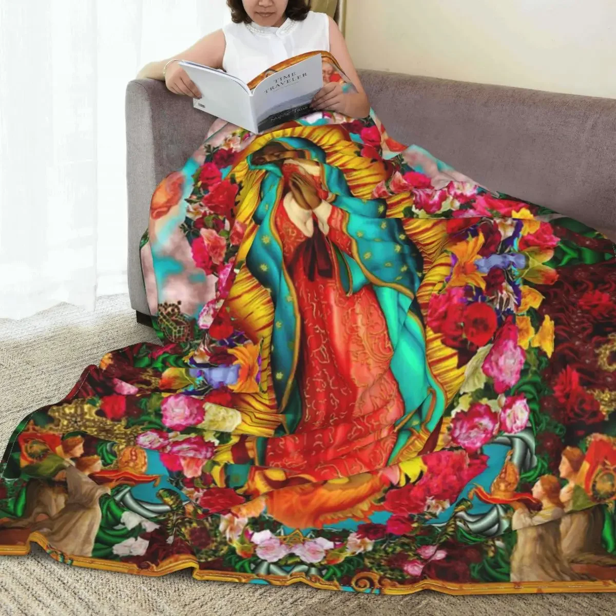 Virgin Mary Our Lady Of Guadalupe Flannel Blanket Mexican Christian Catholic Fashion Throw Blanket for Home Hotel Sofa Rug Piece