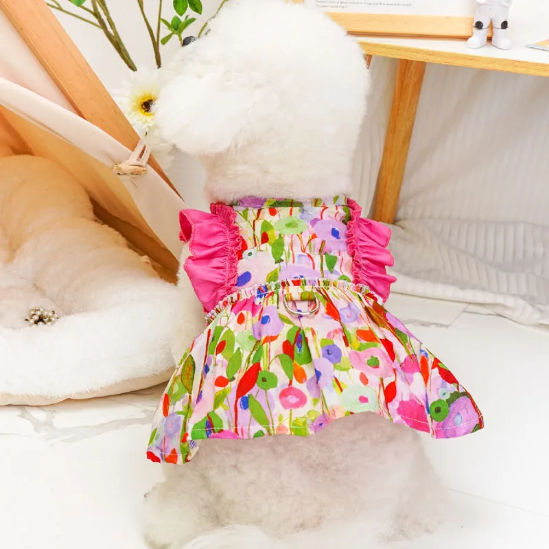 

Floral Sling D-Ring Pet Dog Clothes Summer Dog Dress Yellow Rose Puppy Girls Skirt Party Dresses For Small Dogs York Bulldog XXL