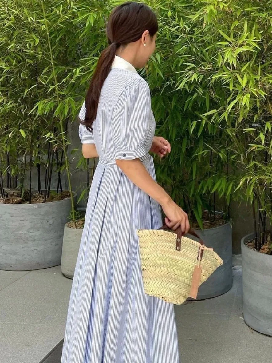 เสื้อผู้หญิงทรงสลิมมิ่งลายทางติดกระดุมเม็ดเดียว สไตล์เรโทร สำหรับฤดูใบไม้ผลิและฤดูใบไม้ร่วง