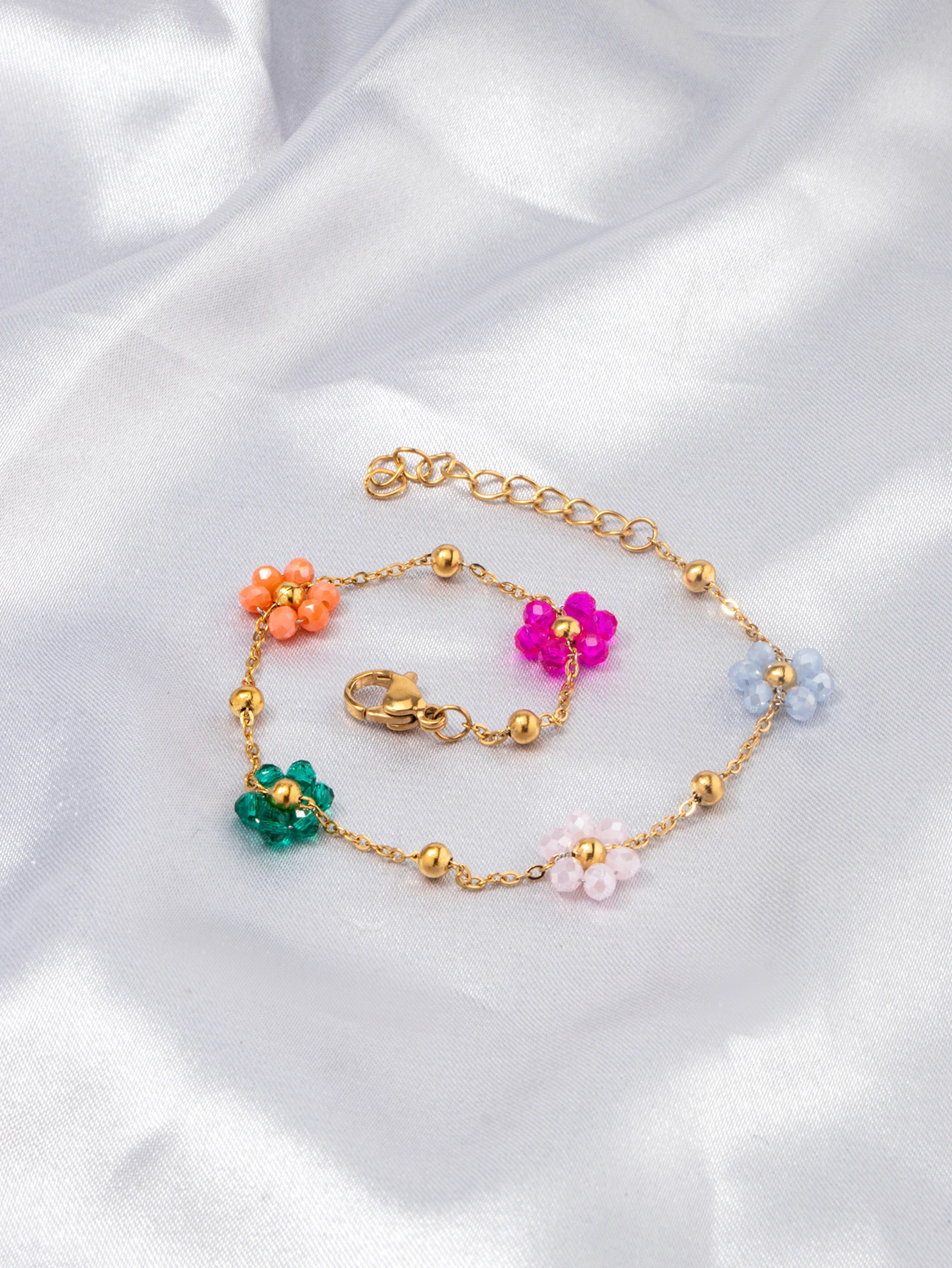 Stainless Steel Bracelet For Women Colorful Flower Beaded Bracelet image 2