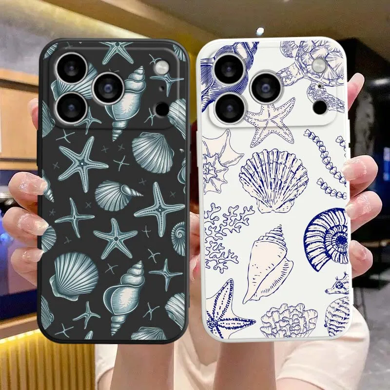 Cartoon Art Starfish Shell Cover For Apple iPhone 17 16 15 14 13 12 11 Air Mini Plus Pro Max Liquid Phone Case