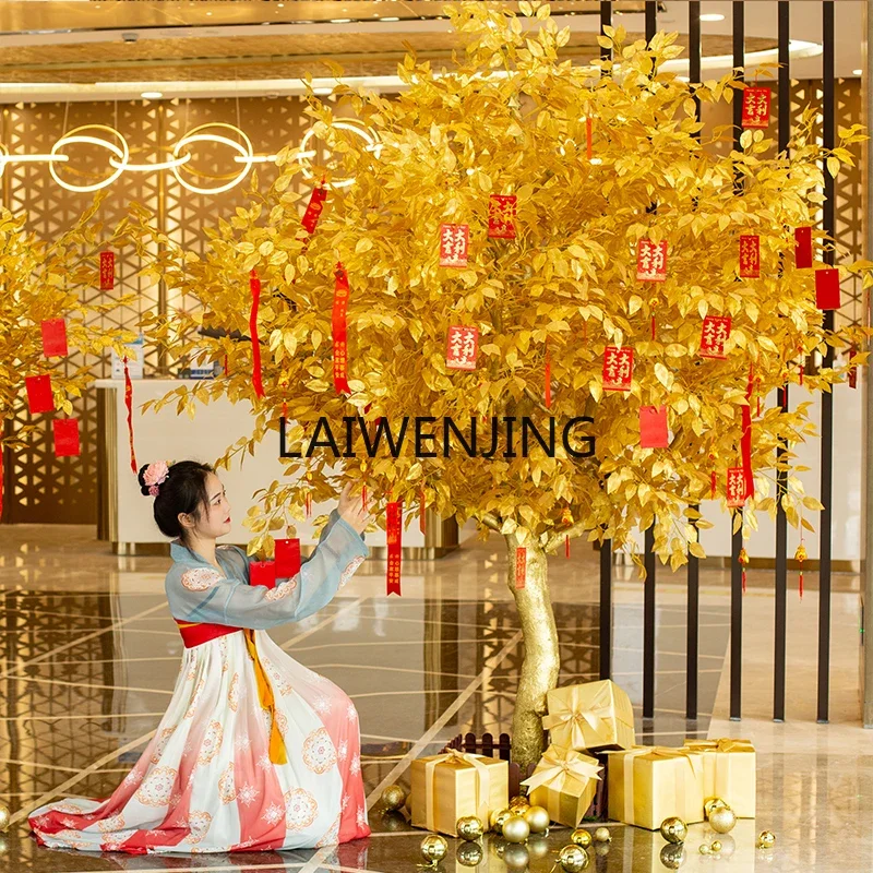 LYN simulation golden banyan tree large fortune new year red envelope shopping mall hotel decorative tree