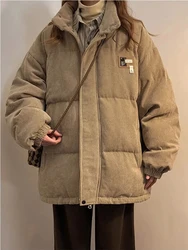 Parkas rétro en velours côtelé pour femmes, Streetwear d'hiver Y2K, optique respirée, doudoune chaude, poches coréennes, coton