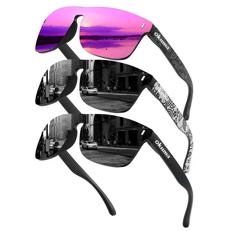 Okuma Neue Großrahmige Outdoor-Sport-Sonnenbrille UV400 Unisex Sonnenschutz Flash-Farbige Sonnenbrille Mode Polarisierte Einteilige Brille – Detail 8