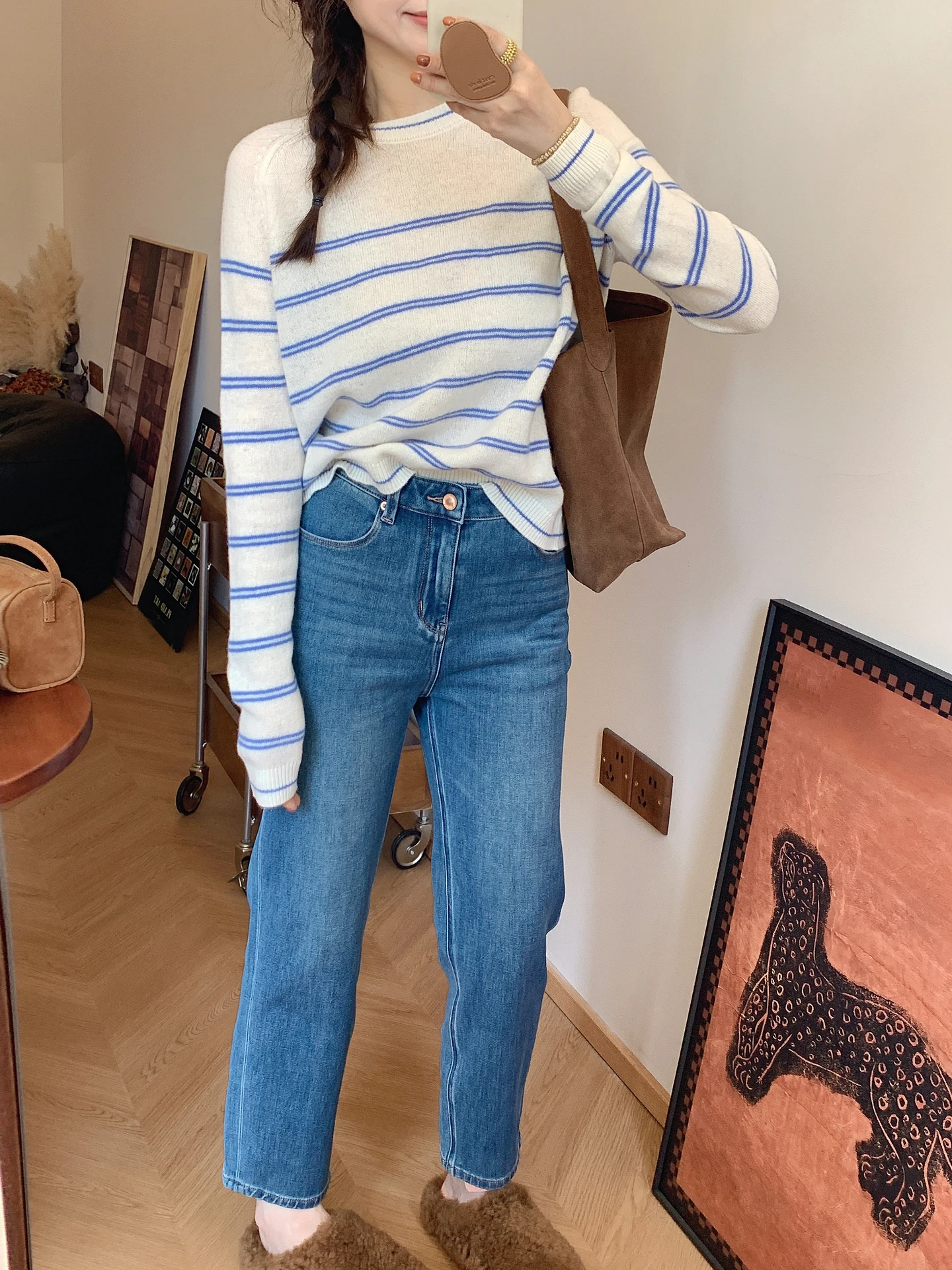 

Женские джинсы с высокой талией и прямыми штанинами в стиле ретро, новинка ранней осени 2025 года, эластичные в четырех направлениях, утягивающие, длиной до щиколотки