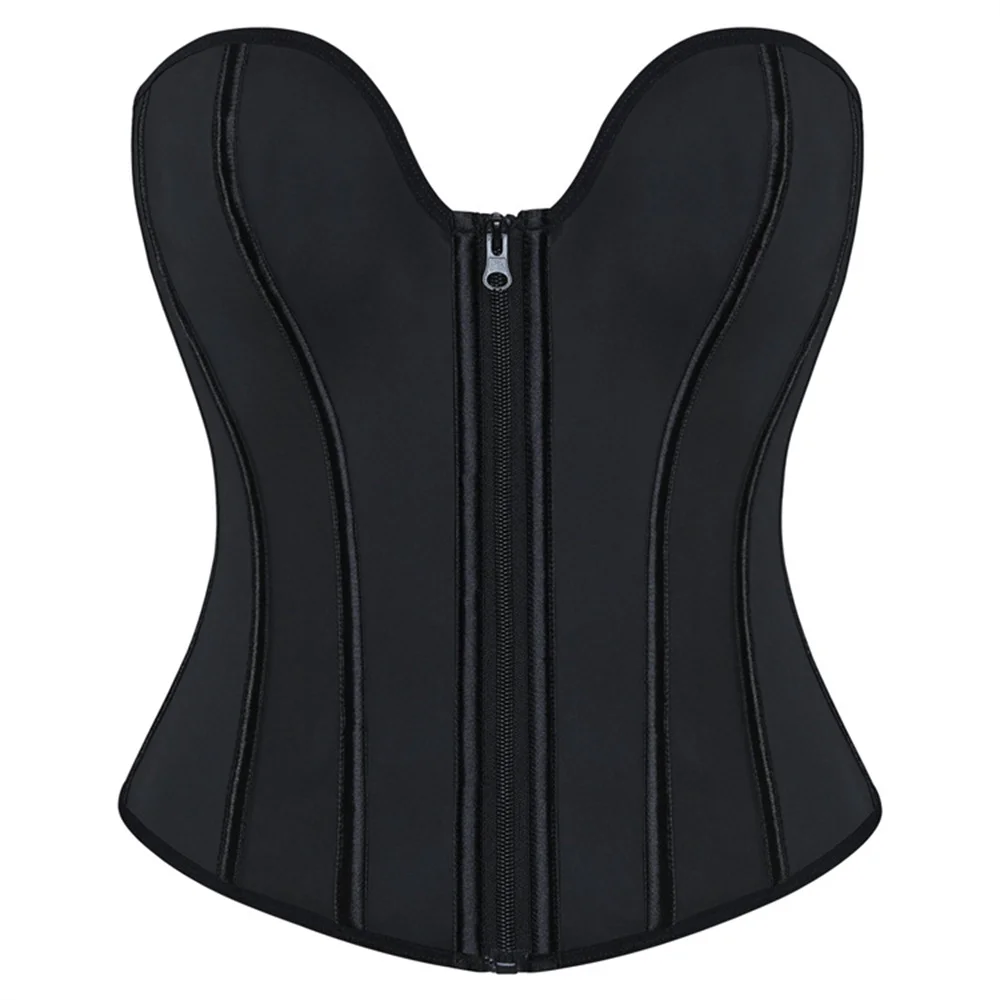 

Women Black Zipper Latex Waist Trainer Bustier Corset Top Female Waist Trainer Tummy Control Body Shaper Women