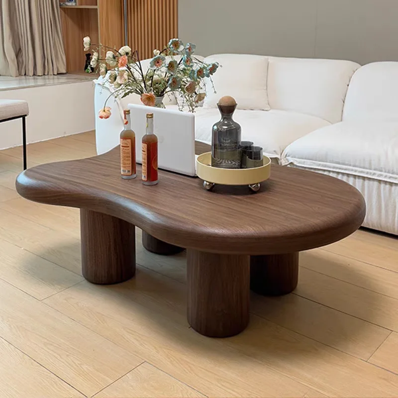 Cloud-Shaped Solid Wood Adjustable Coffee Table Small Tea Table Light Luxury Modern High-End Feel Guesthouses Home Use Small