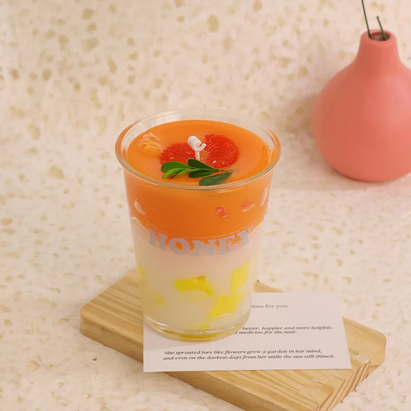 Orange Blossom Scented Candle. Yellow Dessert Beautiful Holiday and Birthday Souvenir. Wedding Atmosphere Jelly Wax Arrangement