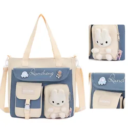 Handbag Student Carrying Book Bag Women's Canvas Large Capacity Zipper Junior High School Student Tutoring Bag Tutoring Bag Cros