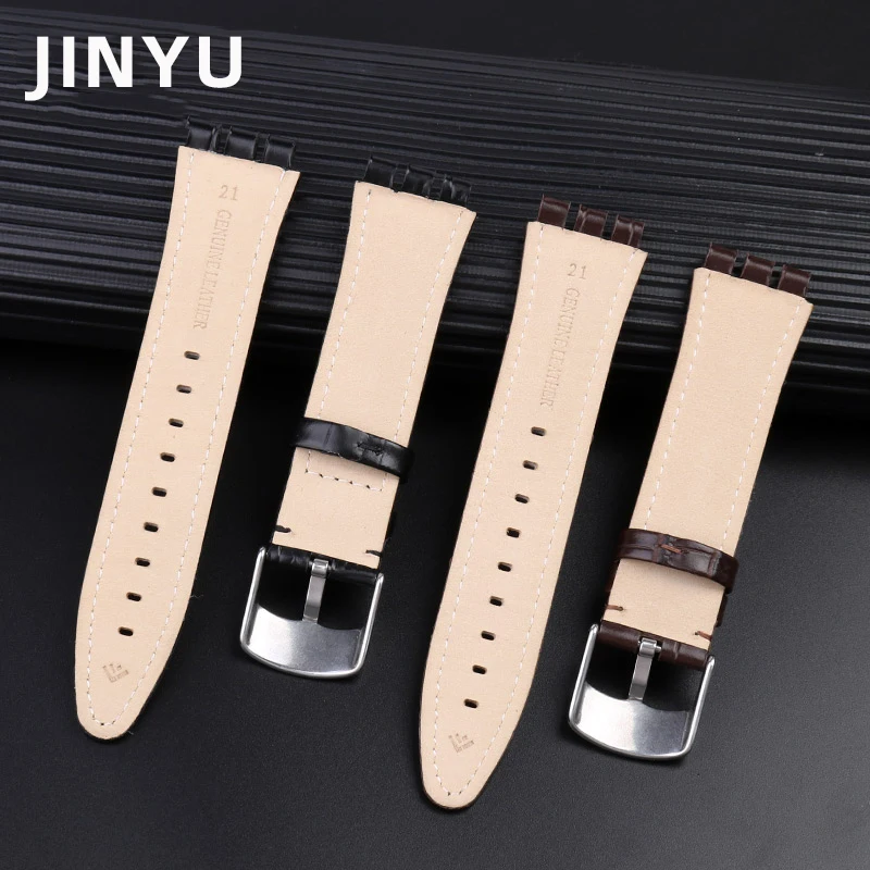 21mm cowhide Watch Strap for Swatch YVS451 YVS420 YVS435 Series Wrist Strap Concave-Convex Interface Male Watchband