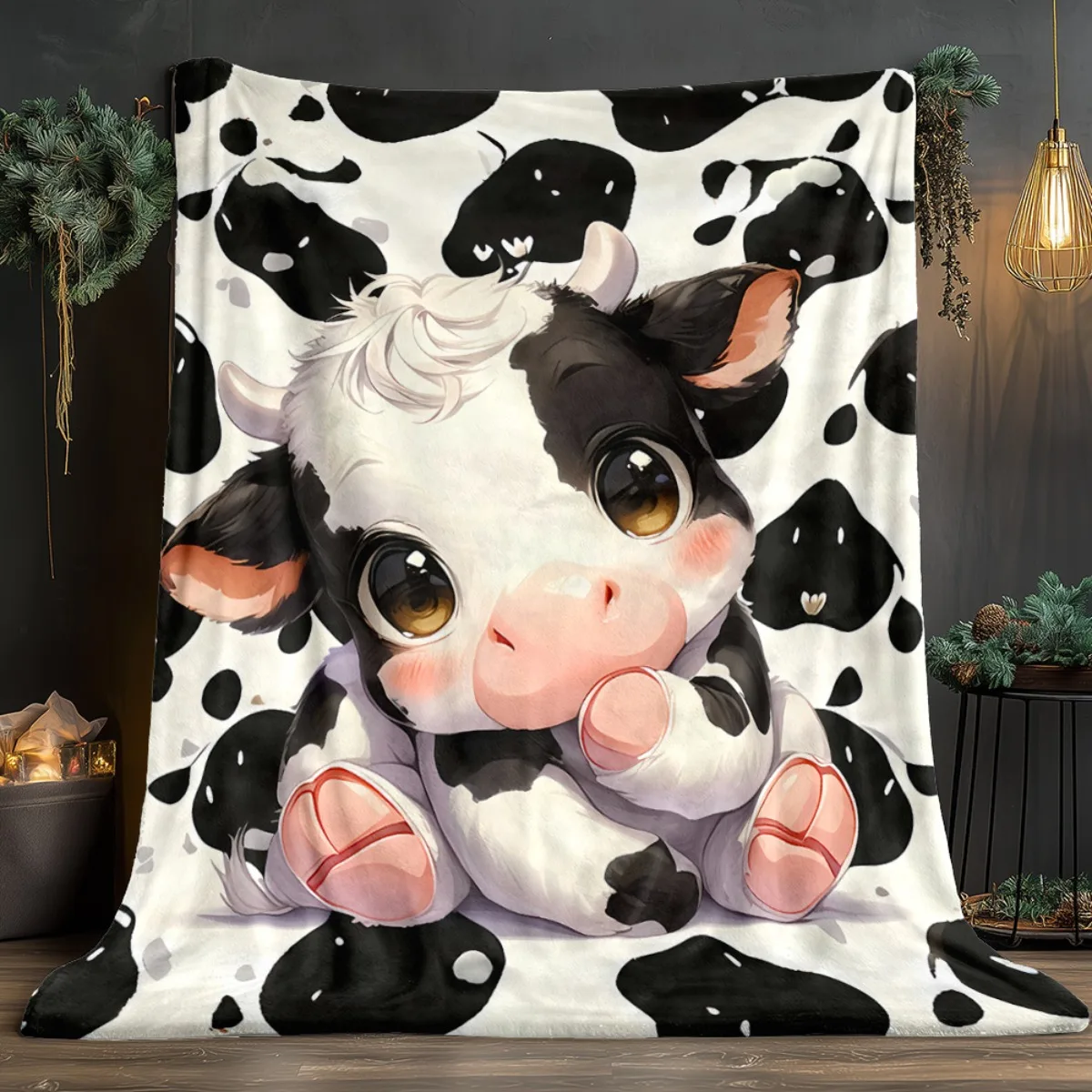 Cow Print Spots Cute Cartoon Fleece Blanket for Farmhouse Bedroom Decor Lightweight Plush Throw Blanket Cover