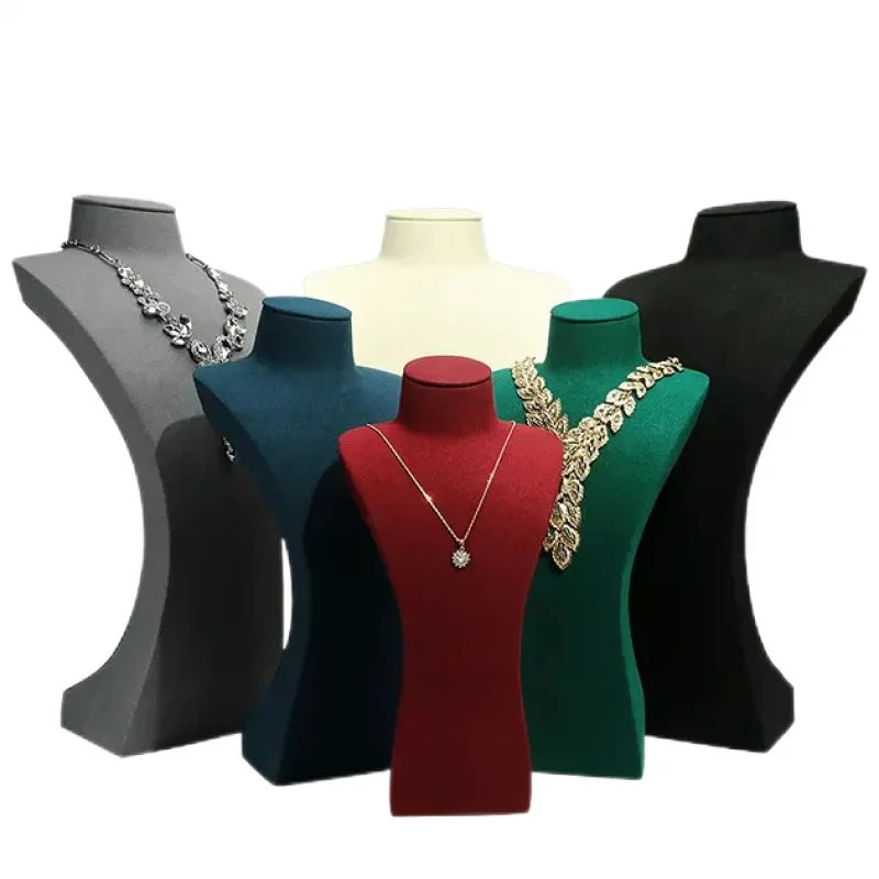 

custom.Vanlocy Microfiber Bust Necklace Display Five-Color Suede Metal Jewelry Packaging Trays Window Mannequin for Necklace Sho