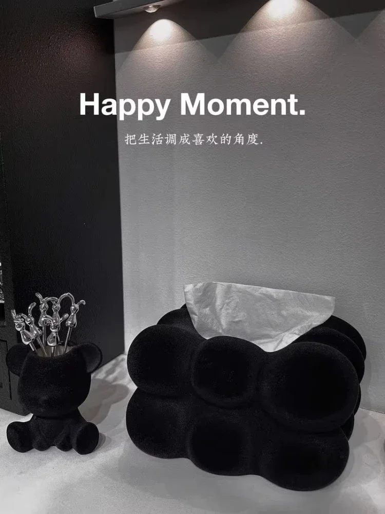 French Klein Blue Tabletop Tissue Box Decorations Living Room Premium Velvet Ceramic Dining Table Drawer Paper Storage Box