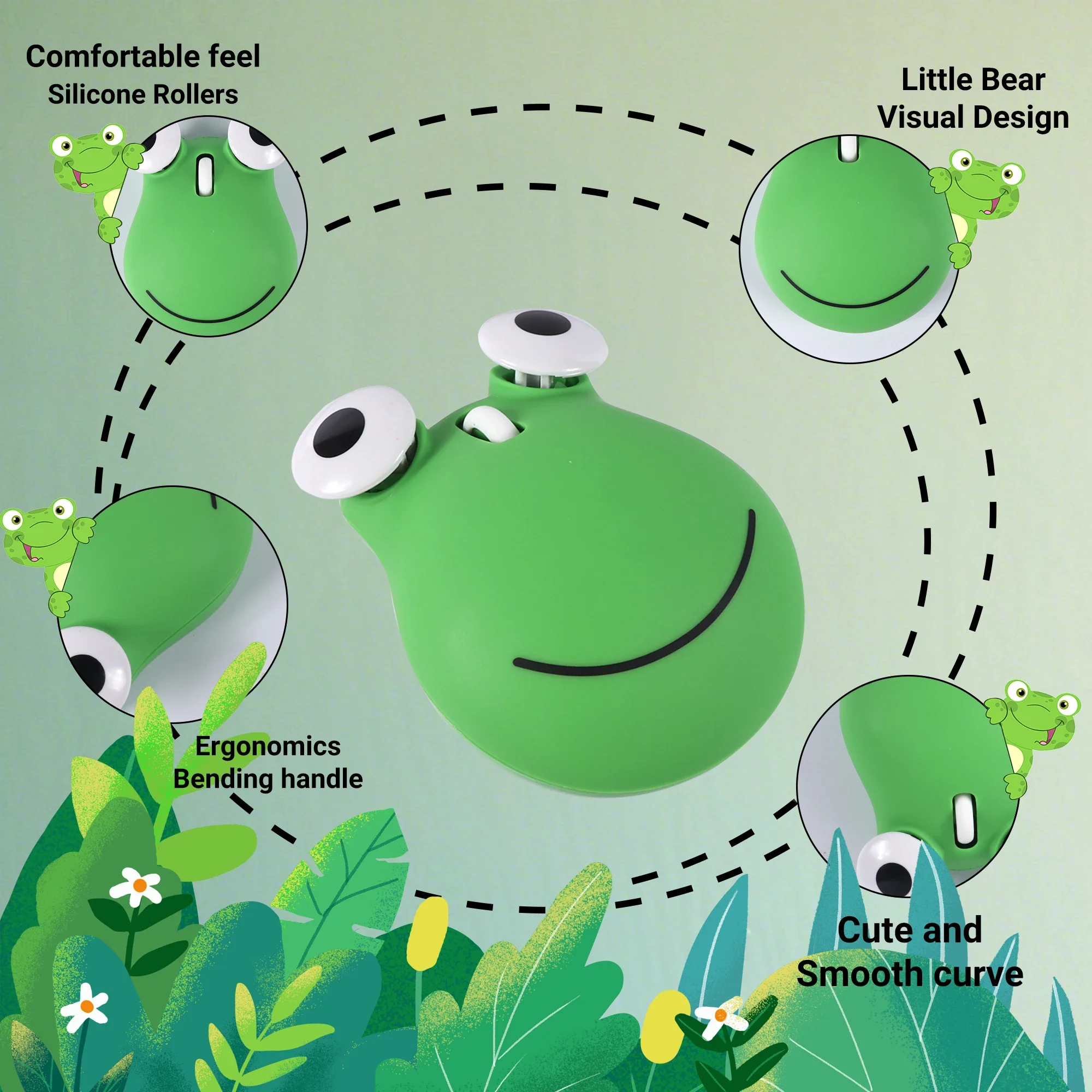 Cute 3D Frog Animal Wireless Mouse 2.4G Bluetooth Dual-mode Silent Click Portable For Office Laptop PC