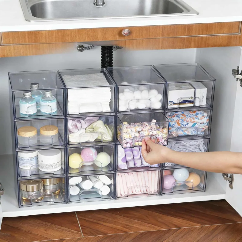 

Прозрачные пластиковые контейнеры для хранения для кухни и ванной комнаты, 2-4 шт., штабелируемые, для домашнего использования