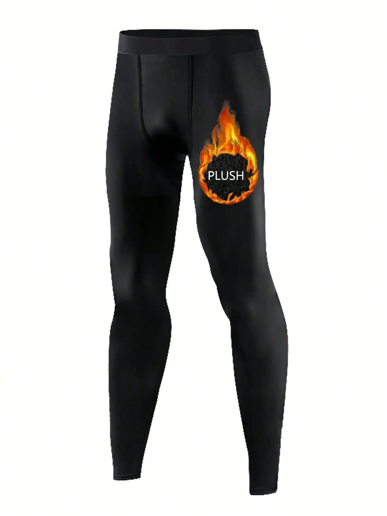 

Men's Black Thermal Lined Compression Leggings with Flame Graphic for Cold Weather