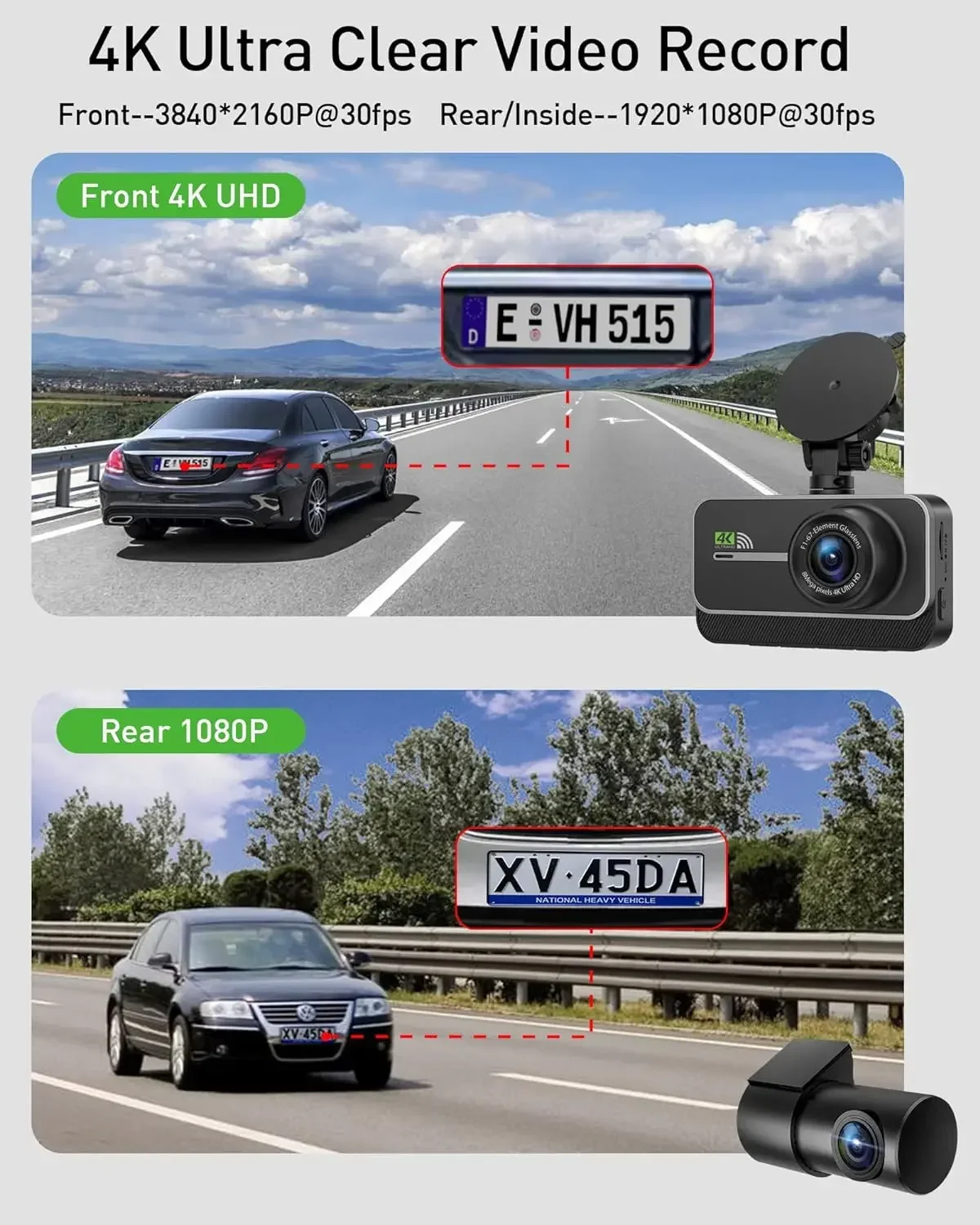 4K WiFi Dash Cam for Cars DVR Car Video Recorder Front and Rear Black Box Night Vision 24H Parking Mode Car Display accessories