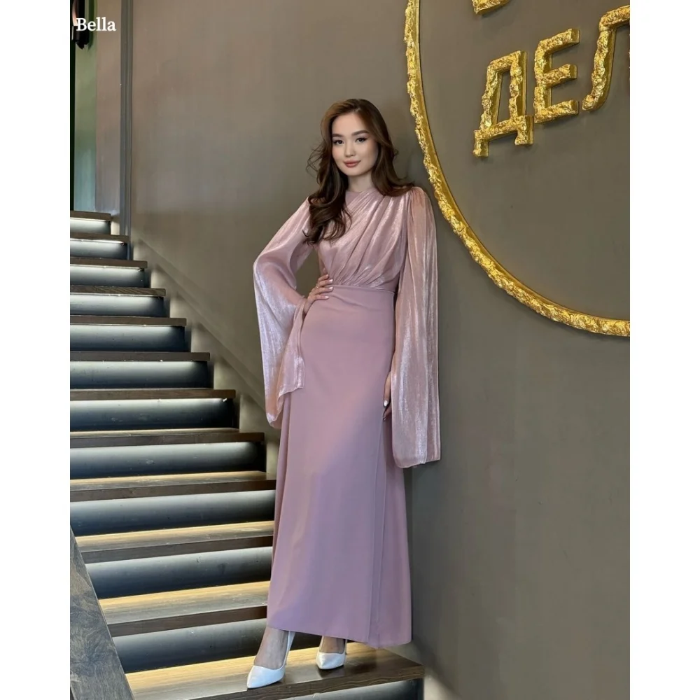 

Bella Customized Purple Long Sleeves Sequin Shoulder Pads robes de soirée Ankle-Length Evening Dresses A-line Wedding Dress 2025