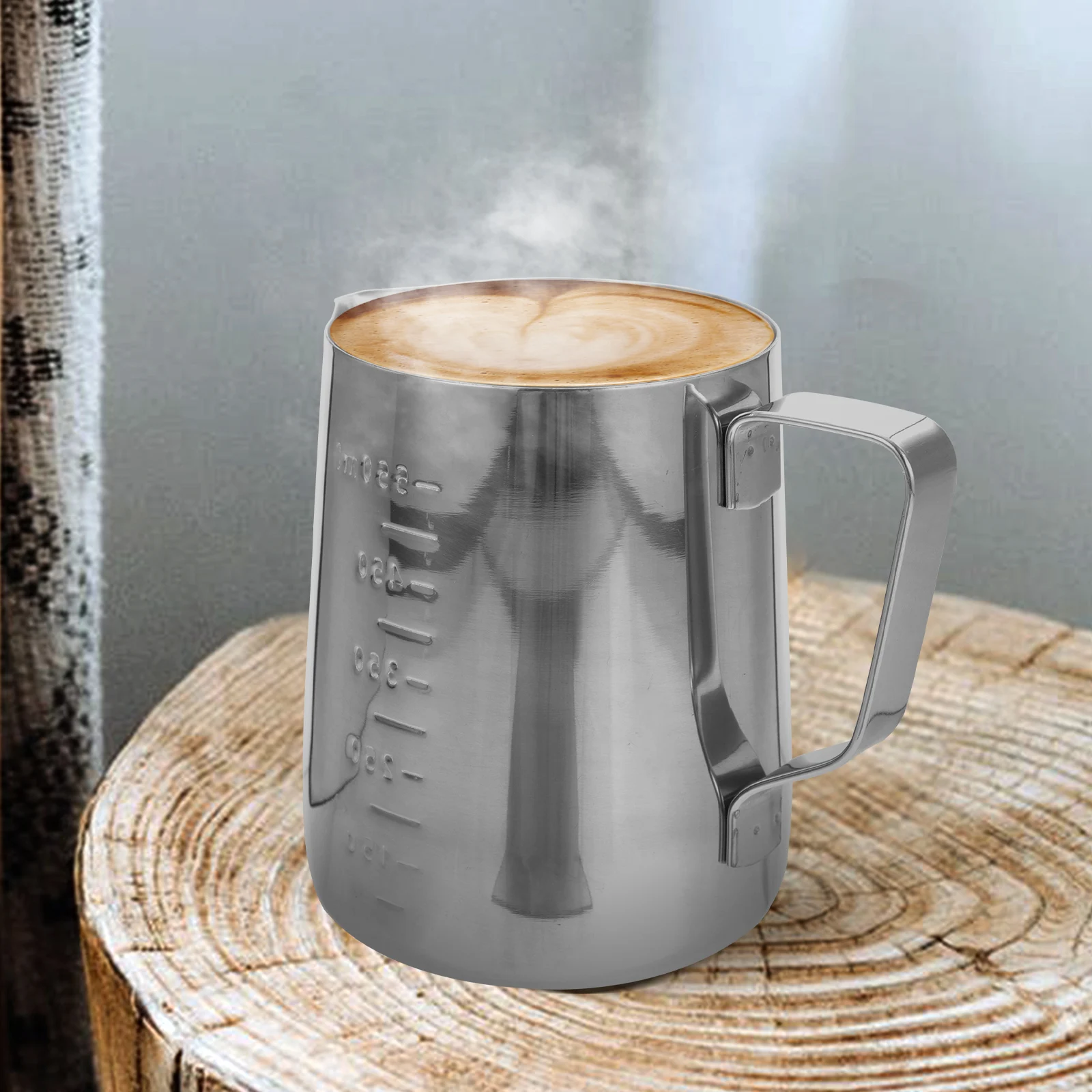 

Stainless Steel Milk Frothing Pitcher Ergonomic H Coffee Frother Cup Jug Latte Art Needle Grade