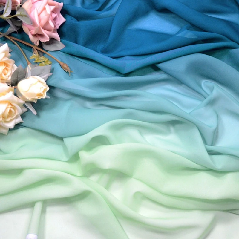 100*145Cm Rainbow Gradient Color Thin Chiffon Fabric 100D Organza Tulle Fabric Diy Ancient Style Hanfu Wedding Dress Stage Decor