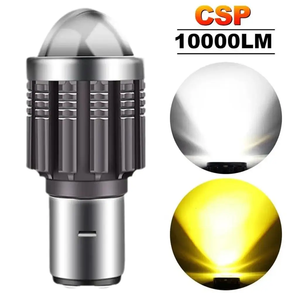 10000Lm H4 LED H6 BA20D LED Motorcycle Headlight Bulbs Lens 12V Fog Lo CSP Yellow Lights Accessories Lamp Hi Scooter White G1C0