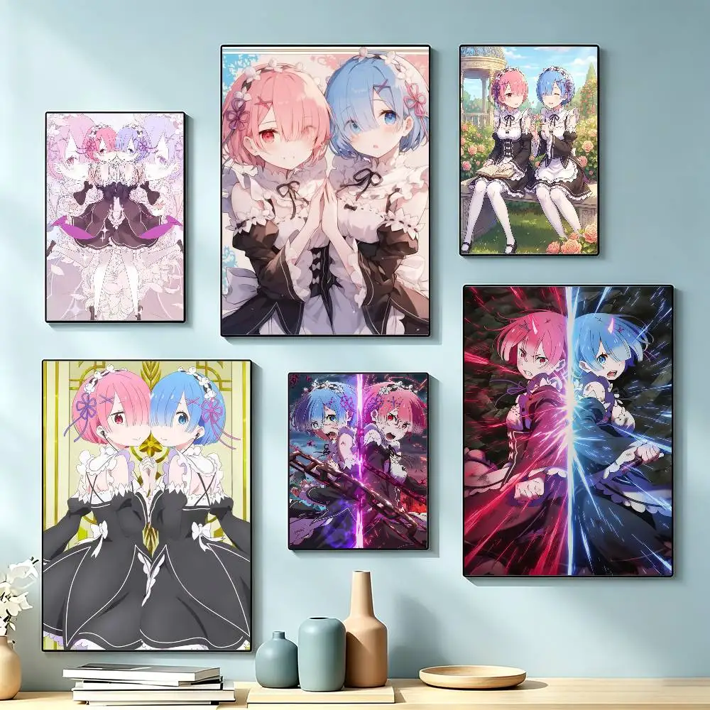 Anime R-ReZERO Rem Ram  Poster High Quality Dorm Living Room Aesthetic Wall Decoration Painting Stickers Gift