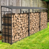 Heavy Duty Tall Metal Firewood Rack Stand with Top Cover Fireplace Wood Storage Stacking Holder for Outdoor Deck, Backyard