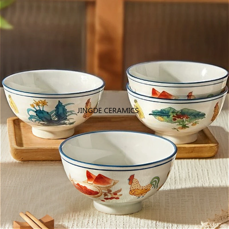 Ceramic Relief Rooster Bowl Chinese Style Instant Noodles/Rice Bowl Household Personal Small Bowl Kitchen Tableware Accessories