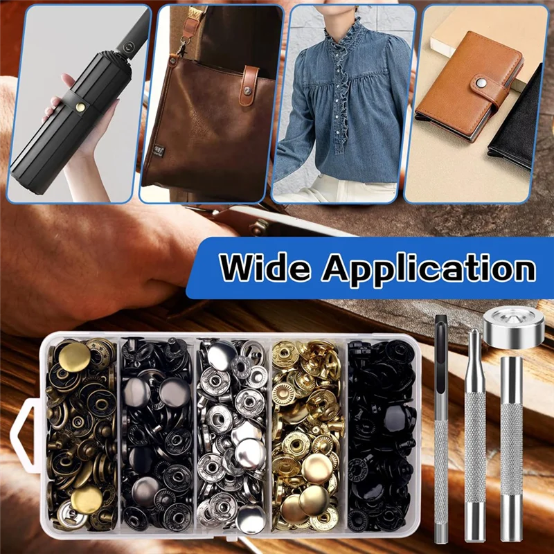 مجموعة أدوات تثبيت المفاجئة F-F 506 قطعة، مجموعة أدوات تثبيت جلدية 15 مم، أزرار كبس، للملابس والسترات والأساور والحقائب