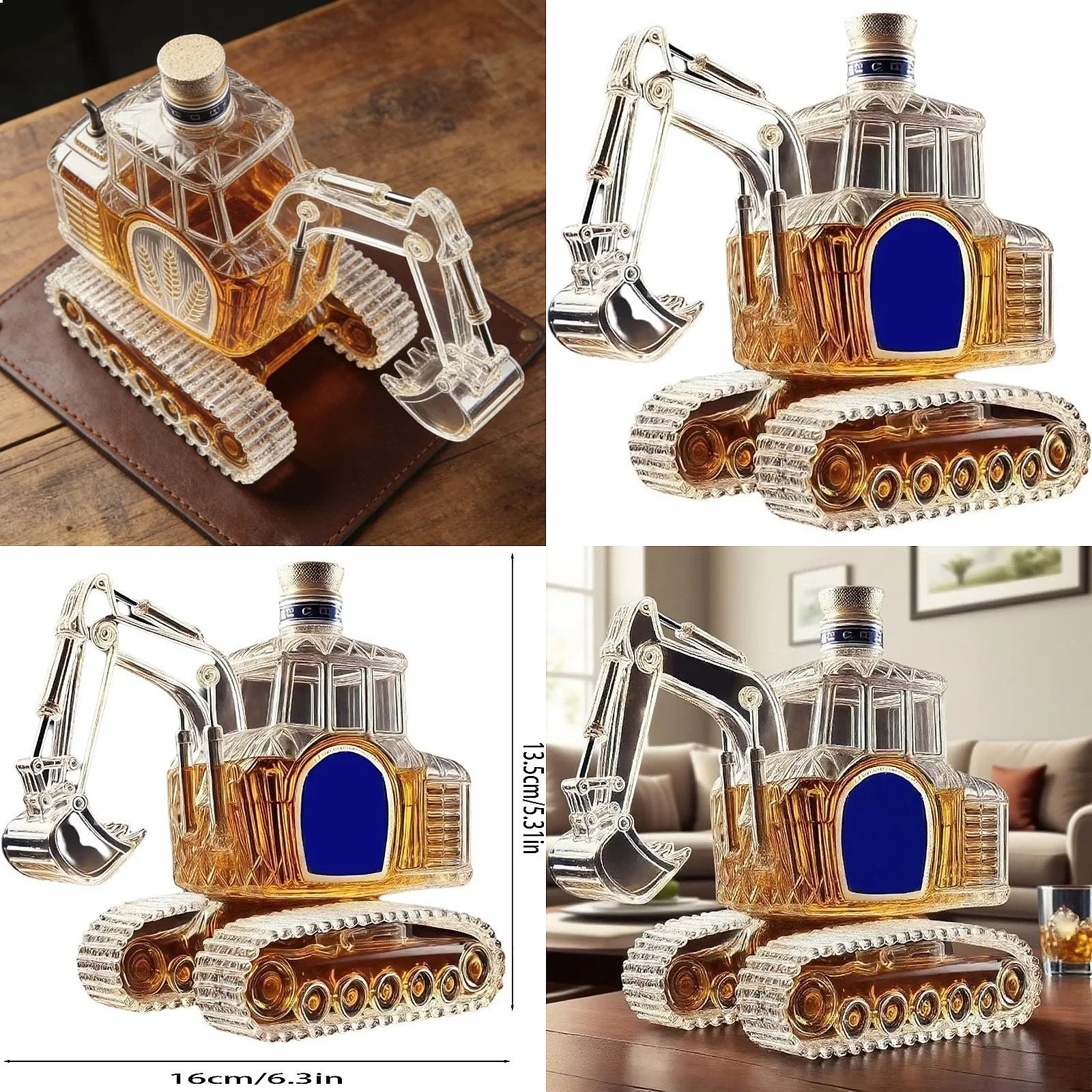 300ML Hand Carved 3D Excavator Shape Whiskey Decanter Bottle Novelty Wine Storage Container For Home Bar Office Unique Gift