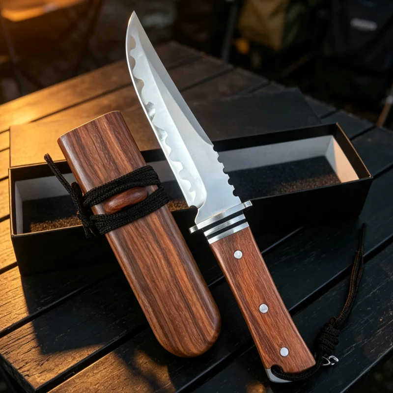 Hand Craft Collectible Fixed Blade Display Tool, Solid Wood Handle with Wooden Protective Sheath, Decor Hobby Tool