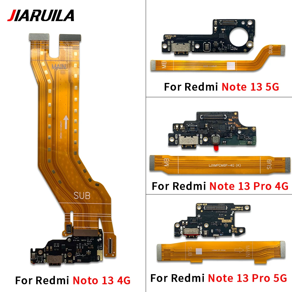 

5Pcs，Dock Connector Micro USB Charger Charging Port Flex Cable Microphone Board For Xiaomi Redmi Note 13 Pro 4G 5G Plus