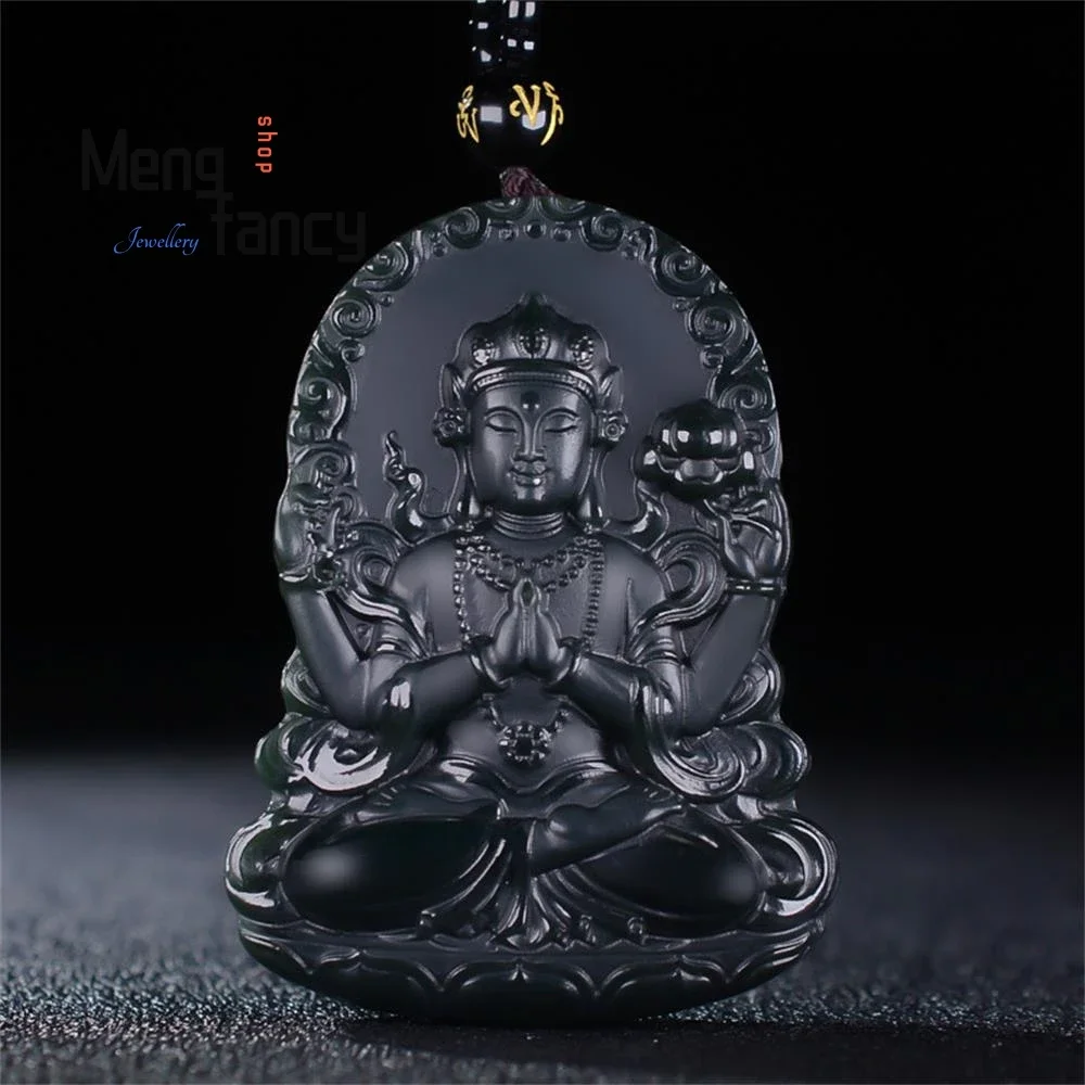 

Natural Hetian Green Jade Double-sided engraving Lotus Flower Goddess of Mercy Pendant Fashion Jewelry Handicraft Holiday Gift