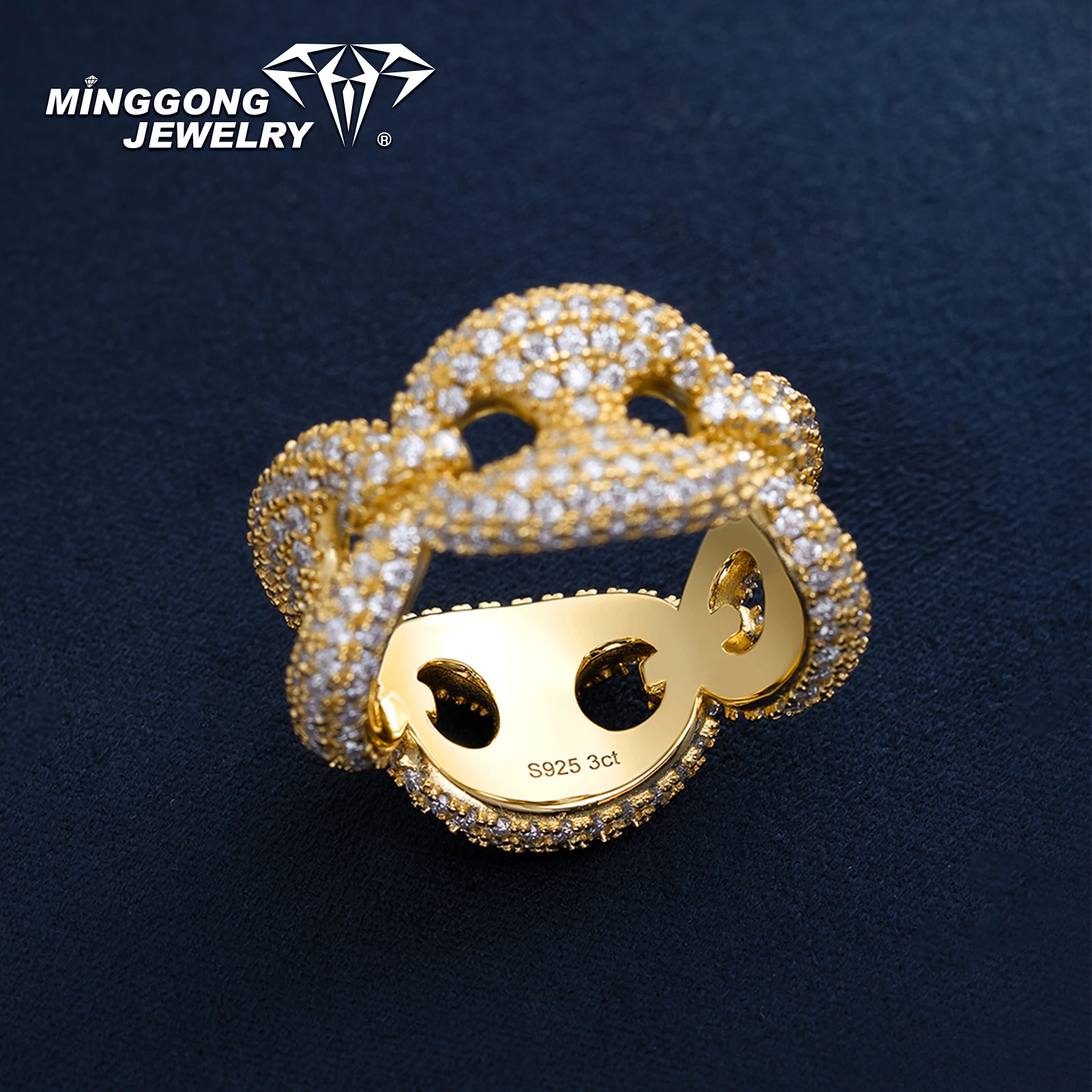 Aanpasbare 12 mm G-Link hiphopstijl Moissanite ringen nieuw ontwerp 925 zilver 10K/14K massief goud VVS voor mannen en vrouwen