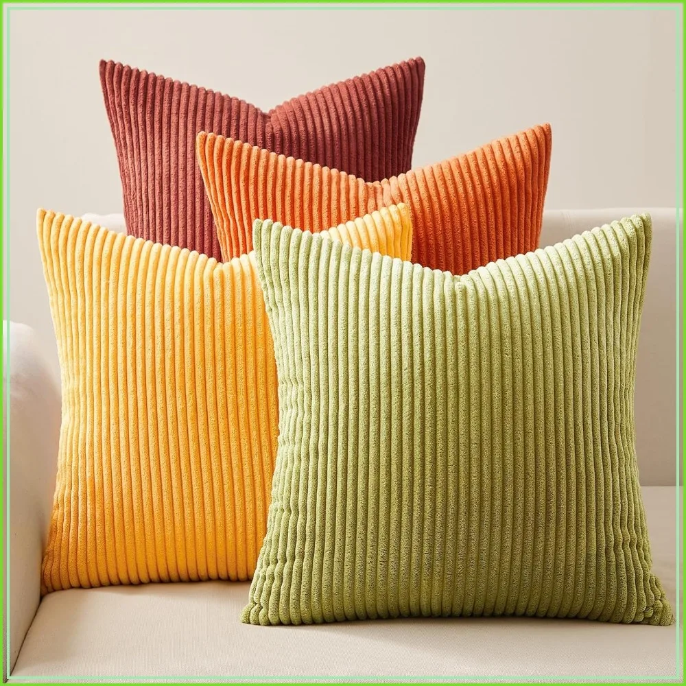 Burnt Orange Corduroy Decorative Throw Pillow Covers 18x18 Set of 4 for Couch Sofa Bedroom