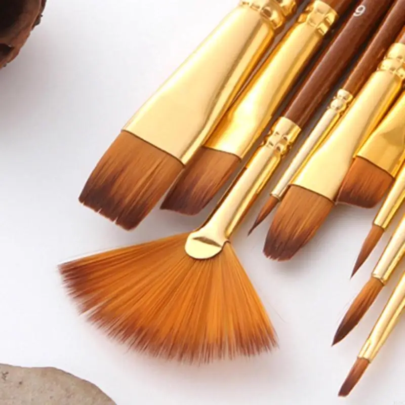 W89C 10pcs Paint Brush Set Round TIP PINTBRUSH INTRET