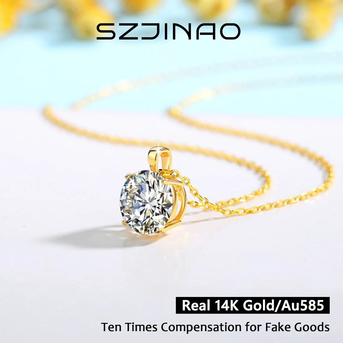 3CT Moissanite Necklaces Real 14K Gold for Women Round Cut Diamond Pendant Au585 Classic Jewelry for Engagement Party