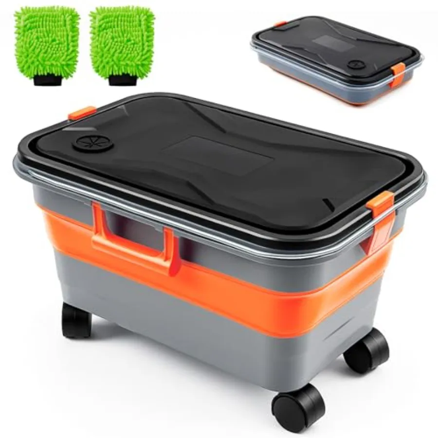 

Ведро для мойки автомобиля Maxdot с колесами, крышкой и ручкой, 5,5 галлонов, складное, на колесиках, с 2 микрофибровыми мочалками для мойки автомобиля