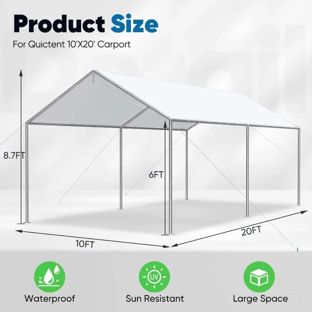 10X20ft Upgraded Heavy Duty Carport Canopy Party Tent with Reinforced Steel Cables - White