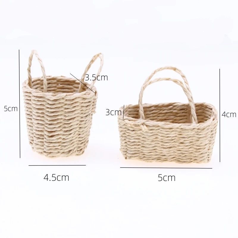 1/12 2PCS Dollhouse Wicker Baskets for Crafts Furniture Storage Basket Miniature Items Accessories