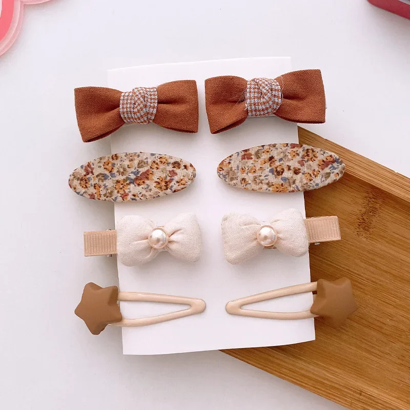 8Pcs/set Chocolate Fabric Bow Hair Clips for Girls BB Hairpin Barrettes Headwear Kid Babies Korean Hair styling Accessories 2023