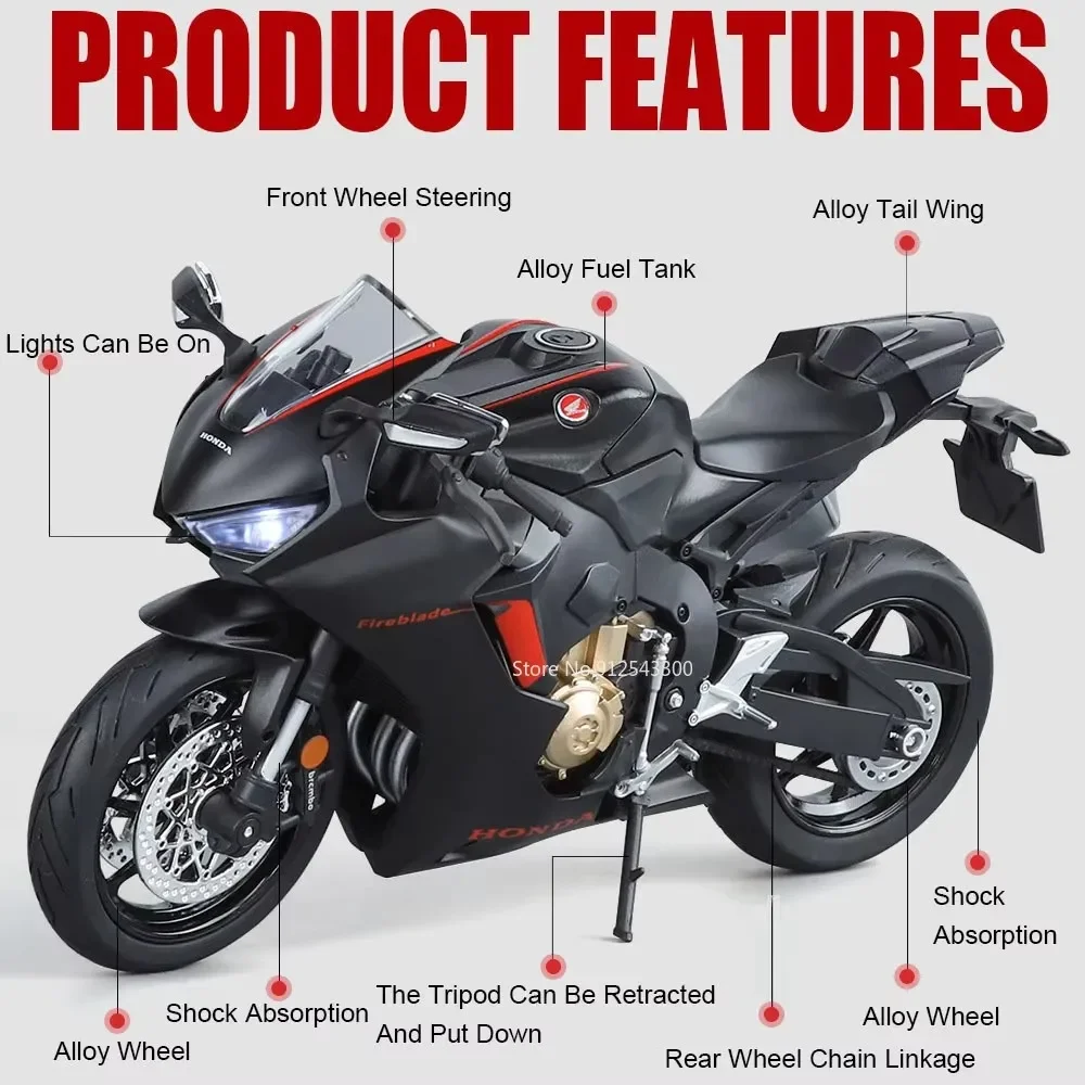 โมเดลรถมอเตอร์ไซค์ฮอนด้า CBR1000RR ZX-10R ขนาดใหญ่ 1:9 ของเล่นเด็ก พร้อมระบบกันสะเทือนและระบบบังคับเลี้ยวแบบลิงค์ ของเล่นที่ดีที่สุดสำหรับเด็ก